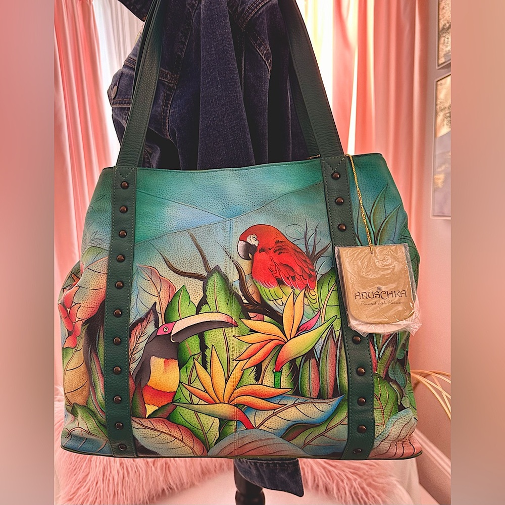 NWT Anushka Tropical Bliss Hand Painted Leather Large Hobo Bag RETIRED PATTERN